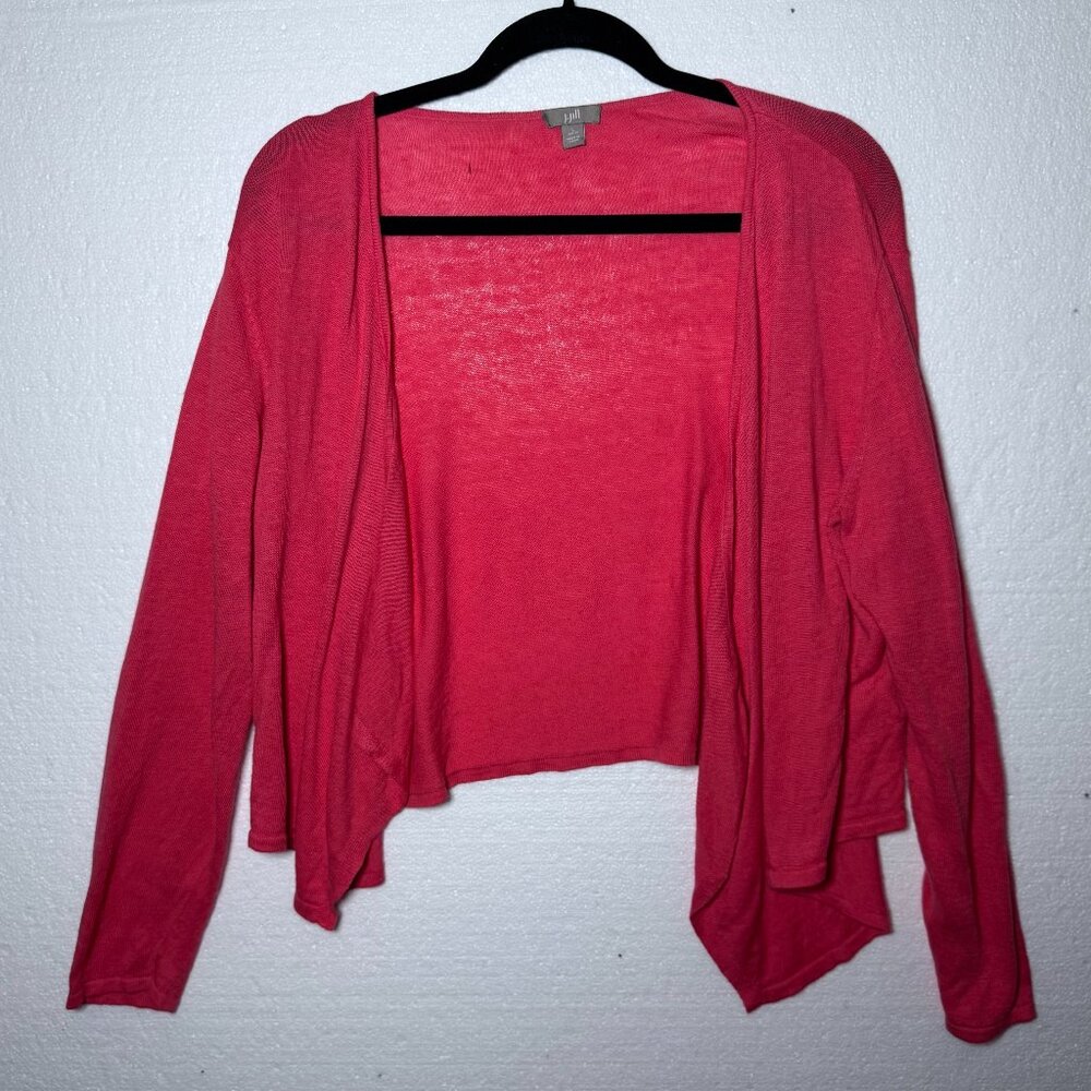 J. Jill Womens Size Large Petite Pink Open Front Cardigan Sweater Linen Blend